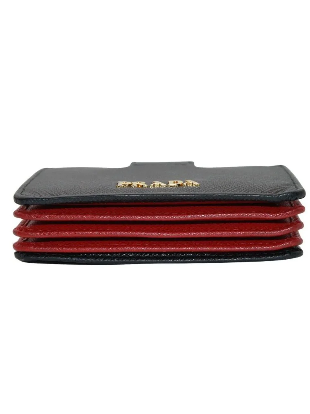 Prada Card Case Saffiano Black Red Accordion